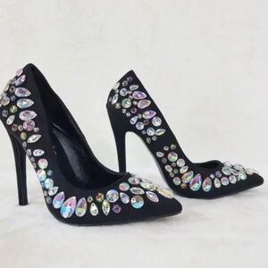 So Me Black Colorful Iridescent Jeweled 4.5" High Heel Pumps